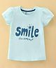Pink Rabbit Cotton Single Jersey Knit Half Sleeves Top Text Print - Sea Green