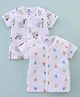 Pink Rabbit Cotton Single Jersey Knit Half Sleeves Set of Vests Elephant & Boat Print Pack of 2 - White