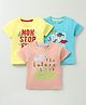 OHMS Single Jersey Half Sleeves T-Shirts Dino & Text Print Pack of 3 - Multicolor