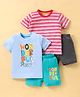 OHMS Single Jersey  Knit Half Sleeves T-Shirts & Short Set with Striped & Text Print Pack of 2 - Multicolour