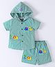 Kookie Kids Half Sleeves Hooded Shirt & Shorts Set Checks & Lion Print - Green