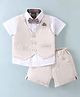 Little Kangaroos Poplin Woven Half Sleeves Solid Colour Party Suit With Bow - Cream