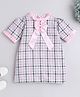 Many frocks & Half Sleeves Bow Embellished & Plaid Checked A Line Dress - Pink