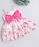 Many frocks & Sleeveless Bow & Bead Embellished With Floral Printed Dress - White