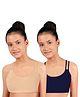 D'chica Pack Of 2 Sleeveless  Solid Criss Cross Training Bra - Navy Blue & Skin