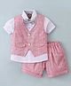 Little Kangaroos Cotton Knit Half Sleeves Solid Color 3 Pieces Party Suit with Bow - Red