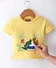 Little Kangaroos Cotton Woven Half Sleeves Animals Applique T-Shirt - Yellow