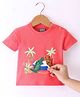 Little Kangaroos Cotton Woven Half Sleeves Animals Applique T-Shirt - Red
