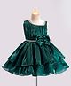 Bluebell Tissue Sleeveless Party Frock With Embellished & Bow Applique- Green
