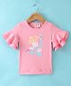 ToffyHouse 100%  Super Combed Cotton Knit Frill Sleeves Top With Heart Print - Peach