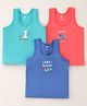 Zero Cotton Knit Sleeveless Set Of Vests Text Print Pack of 3 - Green Coral & Royal Blue