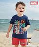 Babyhug Marvel Single Jersey Knit Half Sleeves T-Shirt And Shorts Set With Avengers Graphics - Navy Blue & Red