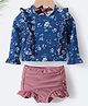 Kookie Kids Full Sleeves Floral Printed Frill Detailing Two Pieces Swimsuit - Multicolour