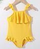 Pine Kids Sleeveless V Cut Swimsuit with Frill Detailing Solid Colour - Yellow