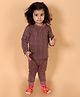 MoMaa Full Sleeves Ribbed Coordinating Fleece Thermal Set - Brown