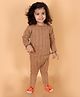 MoMaa Full Sleeves Ribbed Coordinating Fleece Thermal Set - Tan