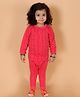 MoMaa Full Sleeves Ribbed Coordinating Fleece Thermal Set - Red