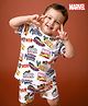 Babyhug Marvel Single Jersey Cotton Knit Half Sleeves T-Shirt & Shorts With Avenger Print - White