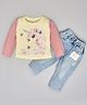 Ketimini Cotton Full Sleeves Unicorn  Printed Top And Denim Pant Set - Yellow