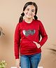 Kids Cave Full Sleeves Heart Design Placement Printed Sweatshirt - Red