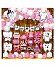 Zyozi 1st Teeth Decorations Items for Baby Girl - Banner, Cardstock, Balloons wtih Photo Booth Props, Rice Light  Pink And White - Pack Of 66