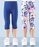Honeyhap Premium Cotton  Elastane Single Jersey with Bio Finish Three Fourth Leggings Floral Print Pack of 2 - Mykonos Blue & Bright White