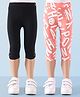 Honeyhap Premium Cotton  Elastane Single Jersey with Bio Finish Three Fourth Leggings Alphabet Print Pack of 2 - Black & Peach