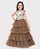 Betty By Tiny Kingdom Sleeveless  Floral Applique Detailed Layered Net Gown - Brown