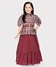 Betty By Tiny Kingdom Half Cape Sleeves Abstract Block Designed  Tiered Georgette Gown -  Maroon