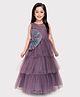 Betty By Tiny Kingdom Sleeveless Floral Applique Detailed Shimmer Layered Net Gown -  Violet