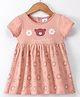 Ollypop Sinker Knit Half Sleeves Frock with Teddy & Floral Print - Peach