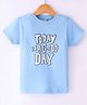 Lazy Bones Sinker Cotton Knit Half Sleeves T-shirt Text Print- Blue