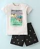 Lazy Bones Half Sleeves Sinker T-Shirt and Shorts Set Polo Club Print - Grey & Black