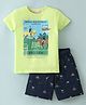 Lazy Bones Half Sleeves Sinker T-Shirt and Shorts Set Polo Club Print - Green & Blue