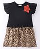 CrayonFlakes Half Sleeves Animal Printed Colour Blocked Frilled Dress - Black