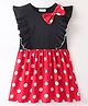 CrayonFlakes Sleeveless Bow Applique Polka Printed Frilled Dress - Red
