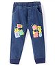 Kookie Kids Full Length Washed Jeans With Alphabet Print- Blue