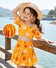 Kookie Kids Cold Shoulder Sleeves Top & Skirt Set with Floral Print - Yellow