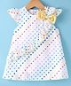 ToffyHouse 100% Cotton Woven Cap Sleeves Frock with Frill & Bow Detailing with Heart Print - White