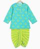 Campana 100% Cotton Full Sleeves  Ethnic Motif Printed Kurta & Striped Dhoti - Turquoise Blue & Lime Green