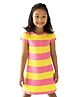 Campana 100% Cotton Jersey Half Sleeves Striped A Line Dress - Pink & Yellow