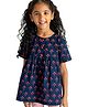Campana 100% Cotton Half Sleeves Floral Printed Peplum Style Top - Navy Blue