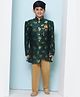 AJ Dezines Brocade Full Sleeves Floral Foil Printed Sherwani Set - Green