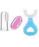 NeonateCare Soft Silicone Finger Toothbrush with U Shape Soft Bristles Brush for Kids Pack Of 2- (Pink Finger Brush, Blue U shape brush)