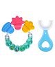 NeonateCare Round Shape BPA Free Silicone Bell Teether Ring Soft U Shaped Silicone Toothbrush For Kids-( Blue U shape Brush, Green Ring teether)