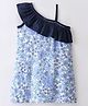 CrayonFlakes One Shoulder Floral Printed A Line Dress - Blue