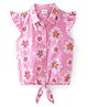 Babyhug Rayon Woven Frill Sleeves Top With Knot & Floral Print - Pink
