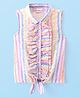 Babyhug Woven Sleeveless Front Open Striped  Top with Knot and Frill Detailing - Multicolour