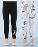 Honeyhap Premium Single Jersey Full Length Leggings with Bio Finish Text & Eiffel Tower Print Pack of 2 - Bright White & Black