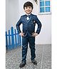 BT DEZINES Satin Full Sleeves Jacquard Weave Pattern Designed 5 Piece Shirt & Bottom Set - Metallic Blue